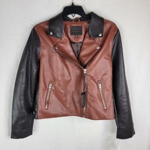 Blank NYC Womens XL Two Tone Black Brown/red Vegan Faux Leather Moto Jacket
